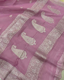 Pastel Mauve Banarasi Handloom Georgette Silk Saree - Aura Benaras