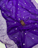 Purple Banarasi Handloom Pure Khaddi Chiffon Georgette Silk Saree - Aura Benaras
