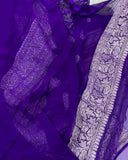 Purple Banarasi Handloom Pure Khaddi Chiffon Georgette Silk Saree - Aura Benaras