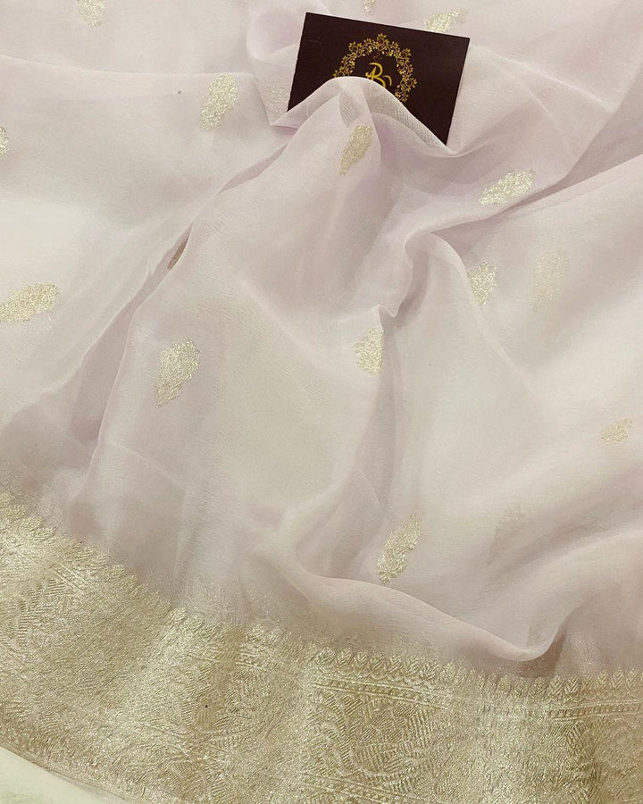 Pale Purple Khaddi Chiffon Banarasi Handloom Saree