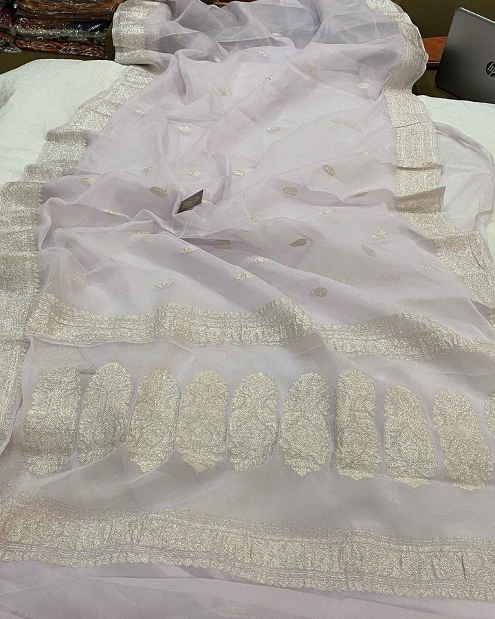 Pale Purple Khaddi Chiffon Banarasi Handloom Saree