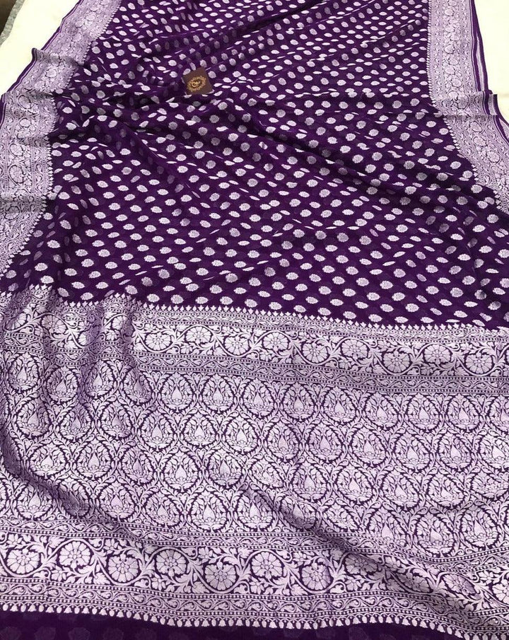 Purple Banarasi Khaddi Georgette Saree - Aura Benaras 