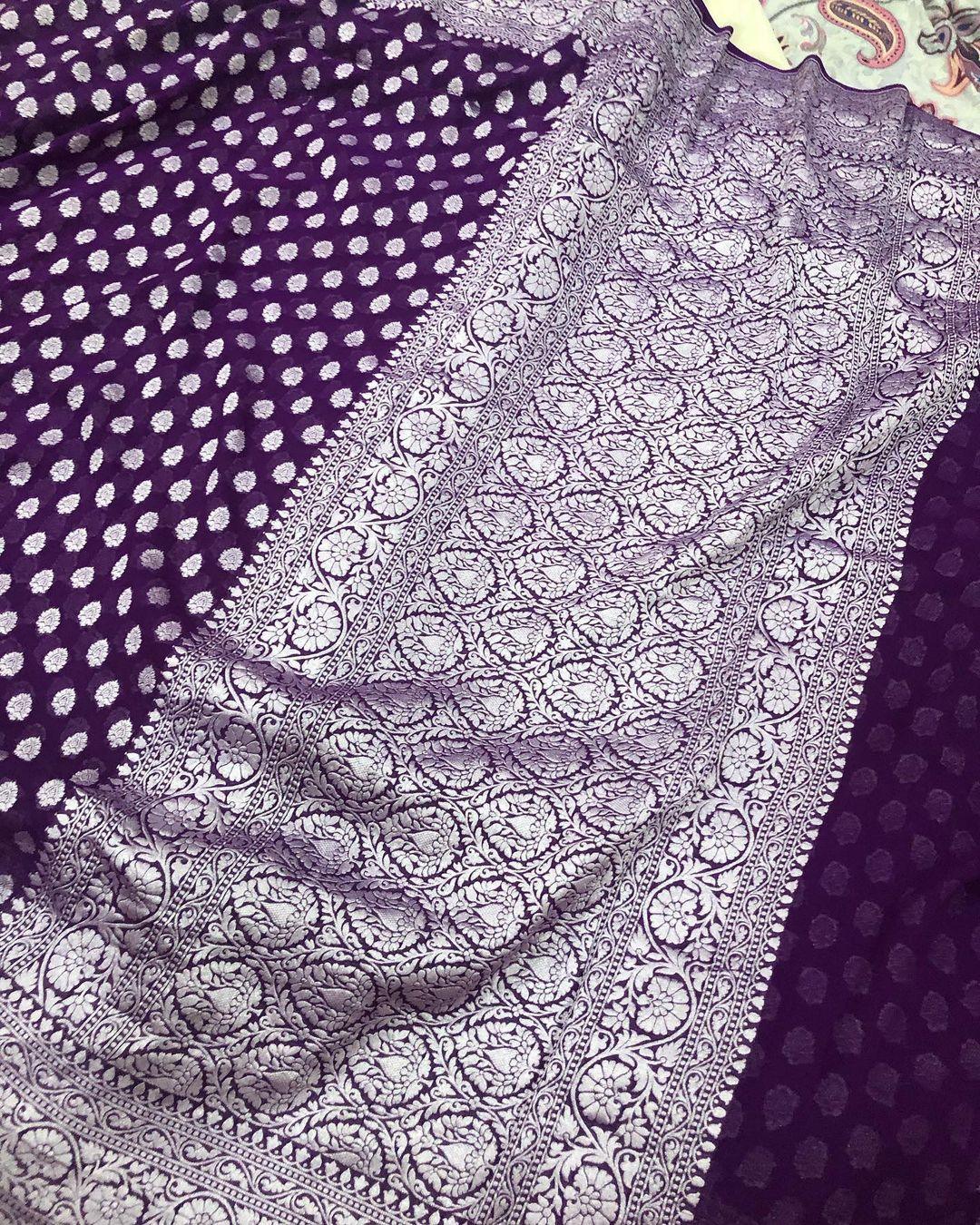 Purple Banarasi Khaddi Georgette Saree - Aura Benaras 