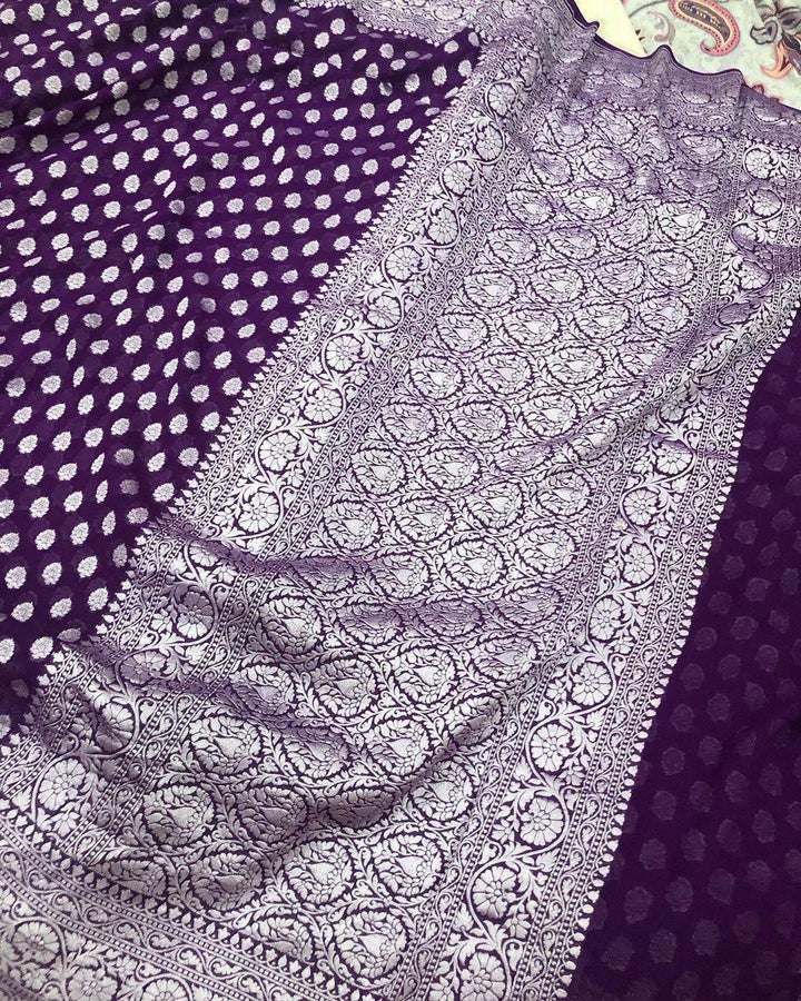 Purple Banarasi Khaddi Georgette Saree - Aura Benaras 