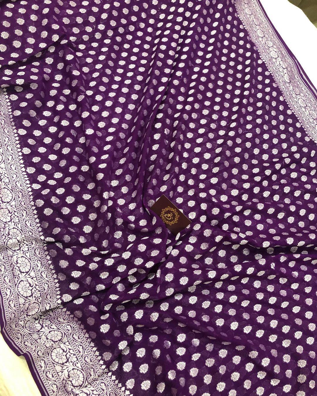 Purple Banarasi Khaddi Georgette Saree - Aura Benaras 