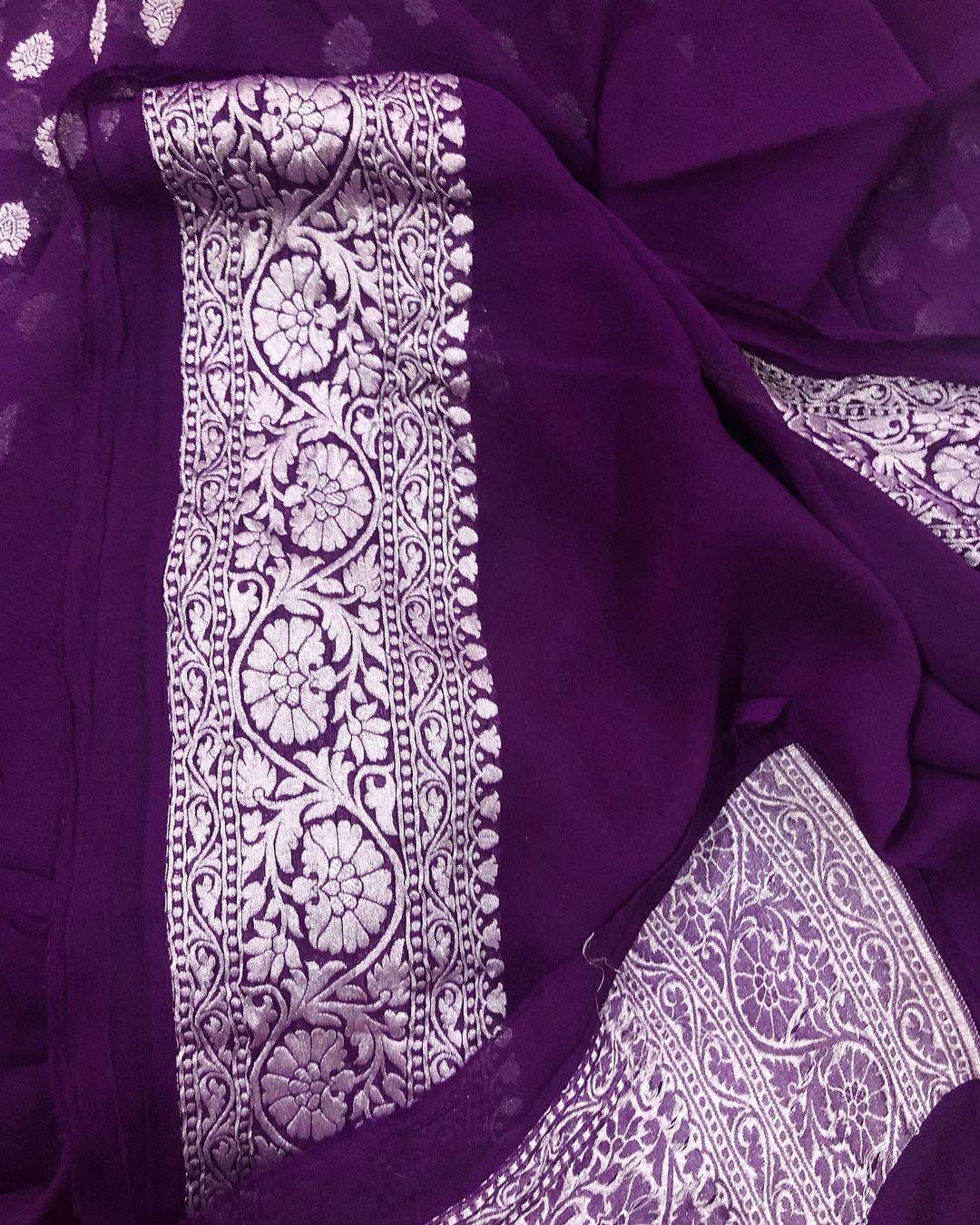 Purple Banarasi Khaddi Georgette Saree - Aura Benaras 