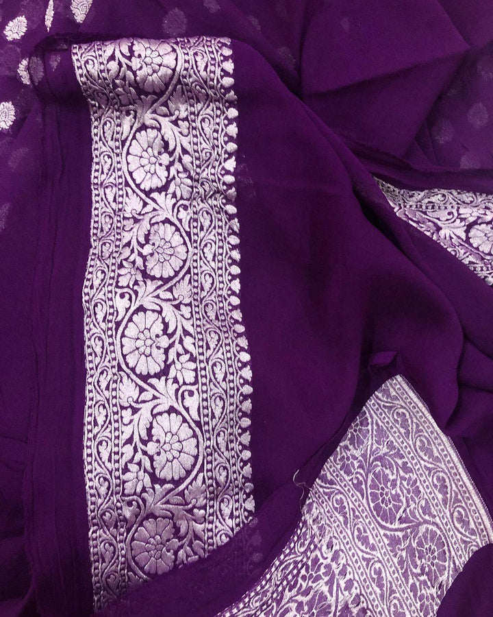 Purple Banarasi Khaddi Georgette Saree - Aura Benaras 