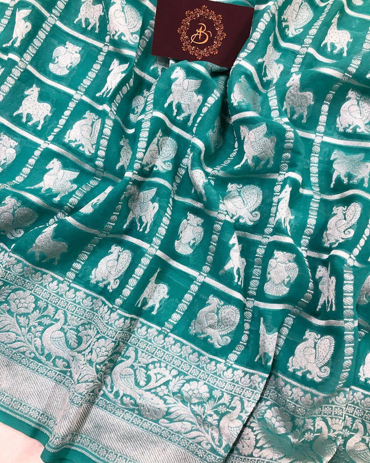 Rama Green Banarasi Khaddi Georgette Saree - Aura Benaras