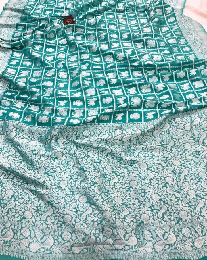Rama Green Banarasi Khaddi Georgette Saree - Aura Benaras