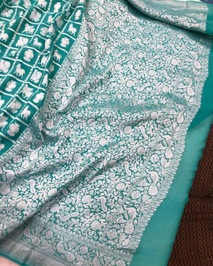Rama Green Banarasi Khaddi Georgette Saree - Aura Benaras