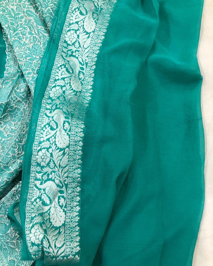 Rama Green Banarasi Khaddi Georgette Saree - Aura Benaras