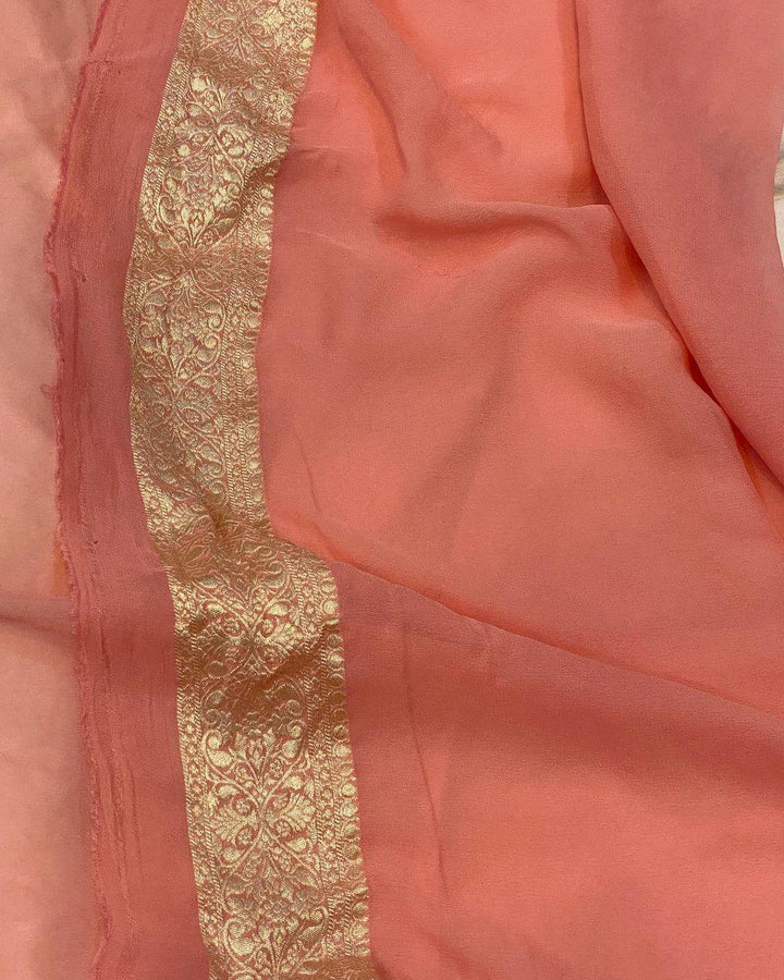 Peach Banarasi Khaddi Georgette Saree - Aura Benaras