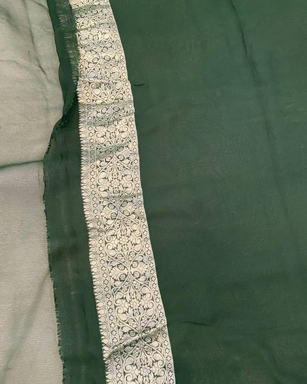 Bottle green Banarasi Khaddi Georgette Saree - Aura Benaras