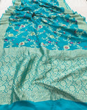 Turquoise Blue Banarasi Khaddi Georgette Saree - Aura Benaras