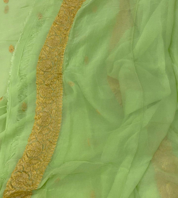 Pista Green Pure Banarasi Khaddi Chiffon Saree - Aura Benaras