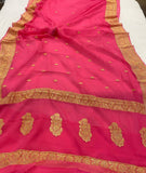 Neon Pink Banarasi Handloom Pure Georgette Silk Saree - Aura Benaras