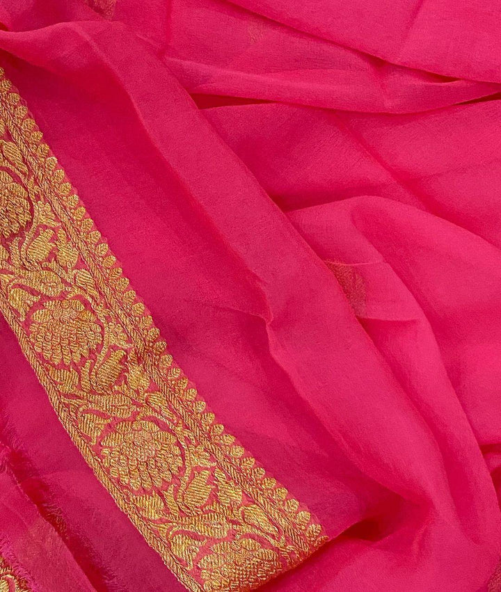 Neon Pink Banarasi Handloom Pure Georgette Silk Saree - Aura Benaras
