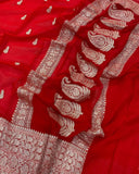 Red Banarasi Khaddi Chiffon Georgette Saree - Aura Benaras