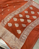 Earthy Orange Banarasi Khaddi Chiffon Georgette Saree - Aura Benaras