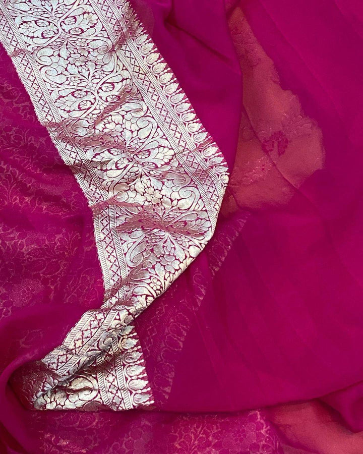 Yellow Banarasi Khaddi Georgette Saree - Aura Benaras