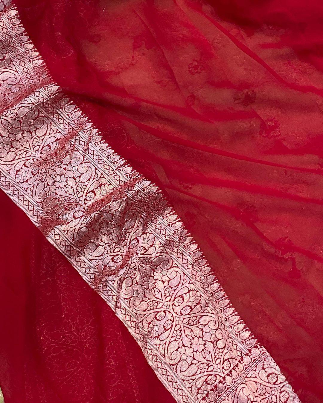 Pista Green Banarasi Khaddi Georgette Saree - Aura Benaras