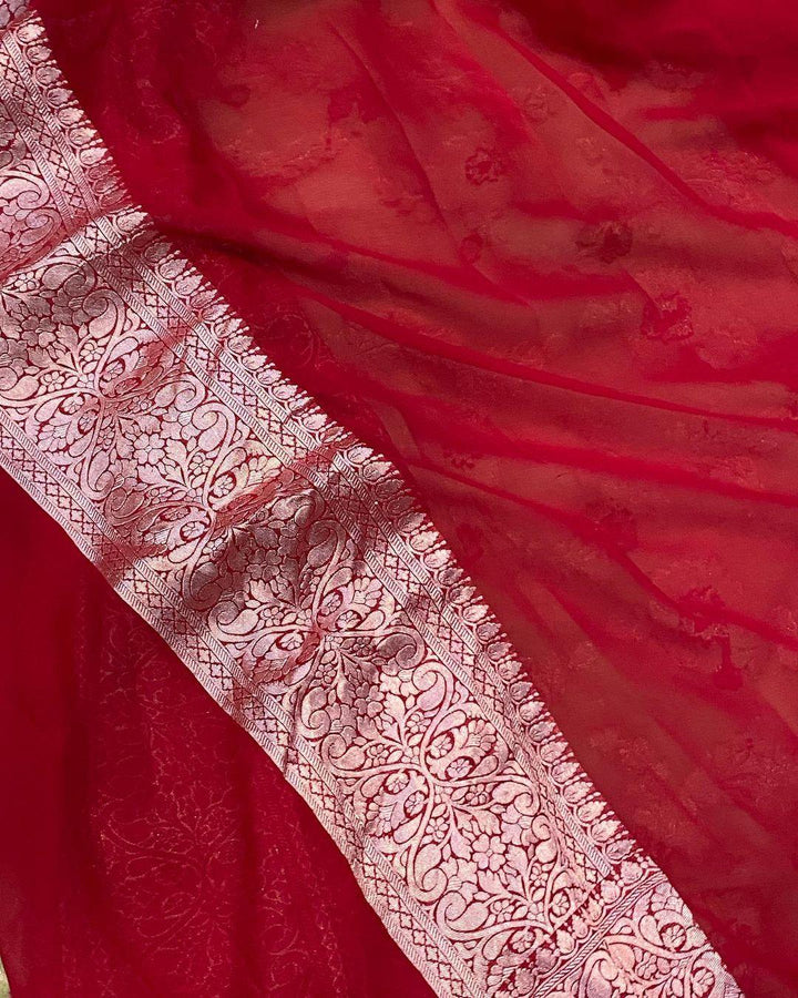 Pista Green Banarasi Khaddi Georgette Saree - Aura Benaras