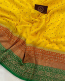 Yellow Pure Banarasi Khaddi Georgette Saree - Aura Benaras