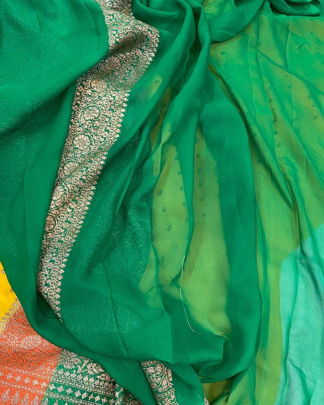 Yellow Pure Banarasi Khaddi Georgette Saree - Aura Benaras