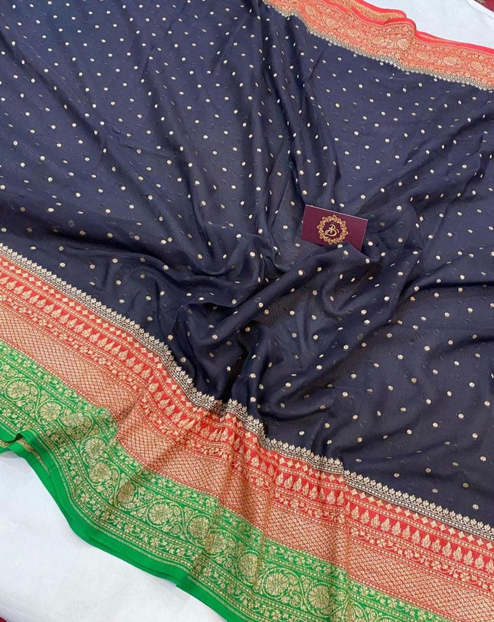 Black Pure Banarasi Khaddi Georgette Saree - Aura Benaras