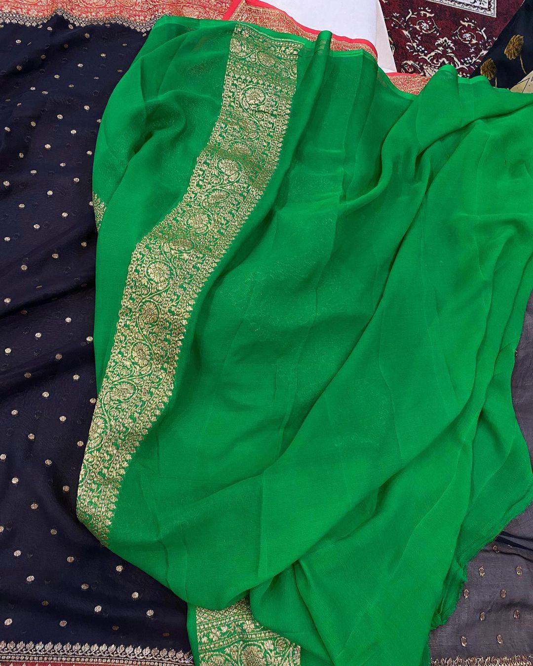 Black Pure Banarasi Khaddi Georgette Saree - Aura Benaras