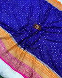 Deep Blue Pure Banarasi Khaddi Georgette Saree - Aura Benaras