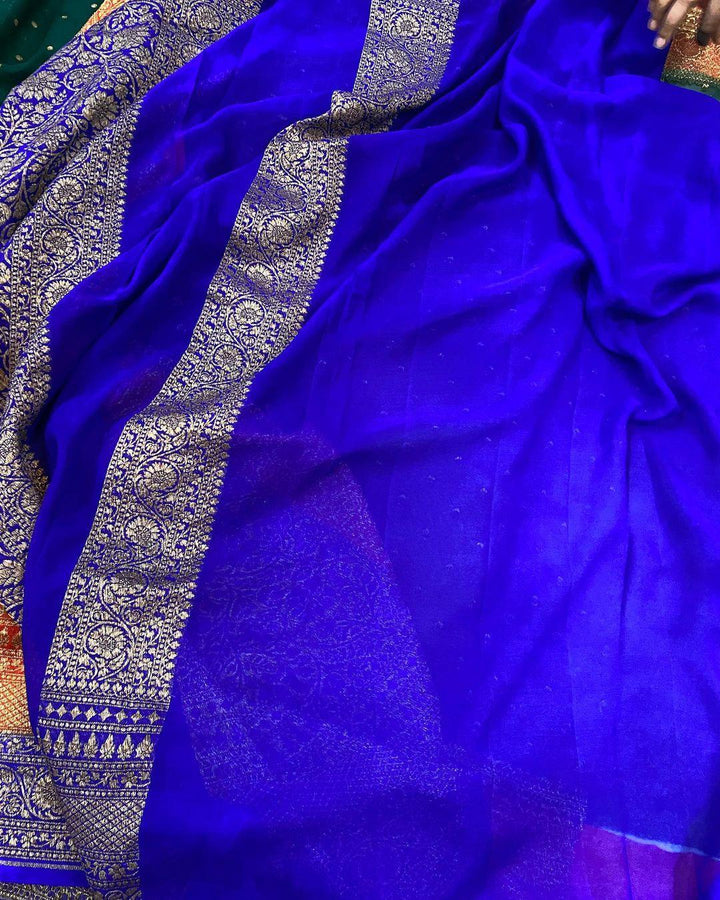 Bottle Green Pure Banarasi Khaddi Georgette Saree - Aura Benaras