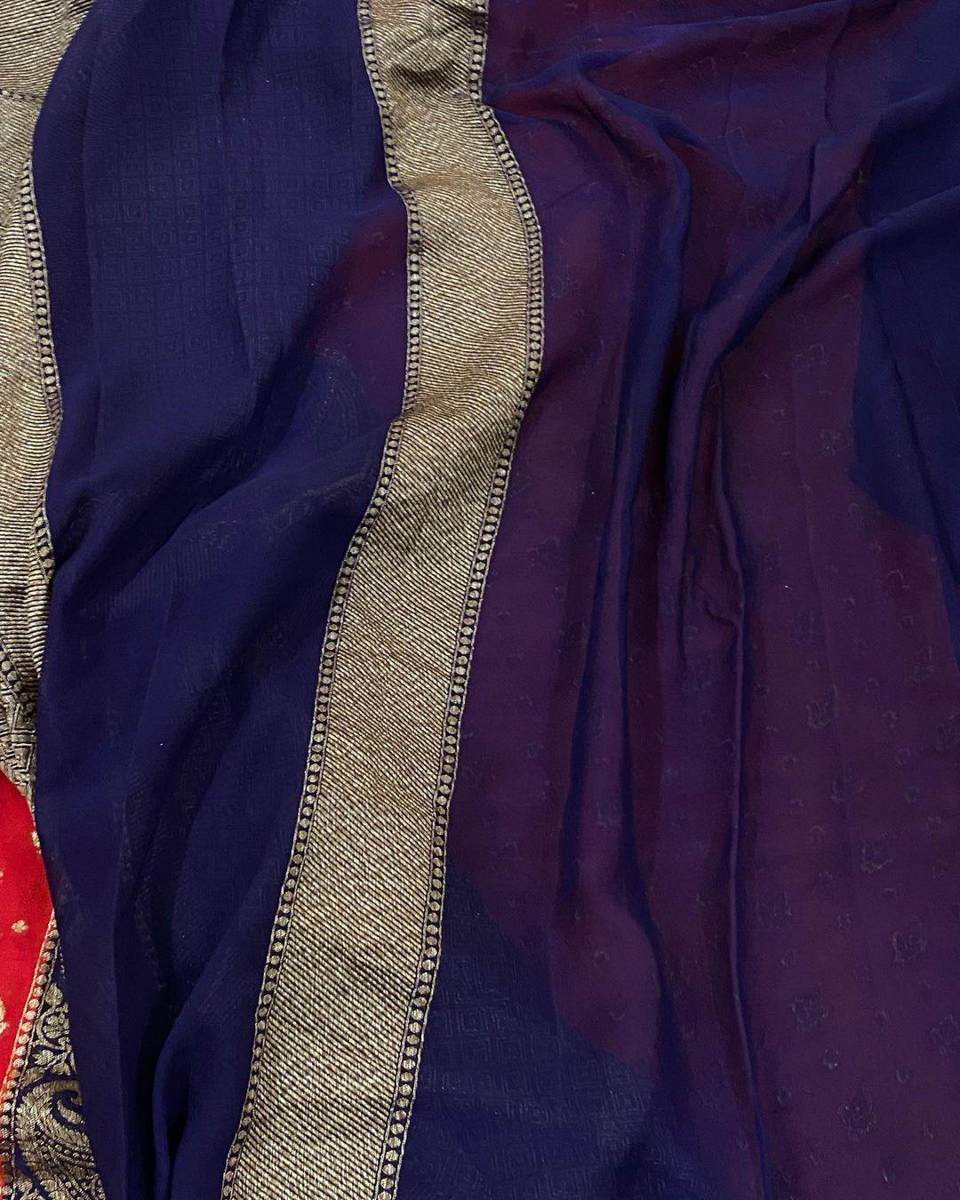 Red Pure Banarasi Khaddi Georgette Saree - Aura Benaras