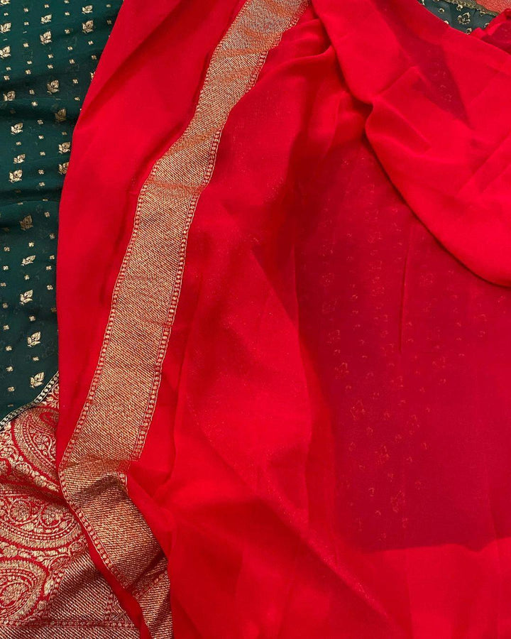 Bottle Green Pure Banarasi Khaddi Georgette Saree - Aura Benaras