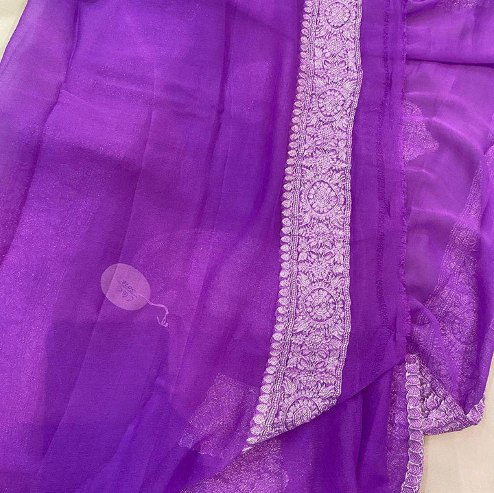 Pista green Khaddi Chiffon Banarasi Handloom Saree - Aura Benaras