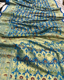 Blue Banarasi Handloom Satin Silk Saree - Aura Benaras