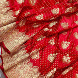 Strawberry Red Banarasi Handloom Satin Silk Saree - Aura Benaras
