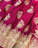 Hot Pink Banarasi Handloom Satin Silk Saree - Aura Benaras