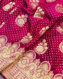 Hot Pink Banarasi Handloom Satin Silk Saree - Aura Benaras