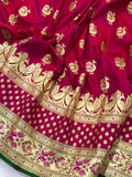 Deep Pink Banarasi Handloom Satin Silk Saree - Aura Benaras