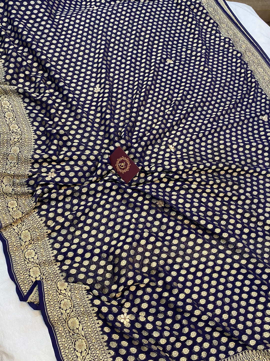 Navy Blue Zardozi Handloom Pure Georgette Silk Saree - Aura Benaras