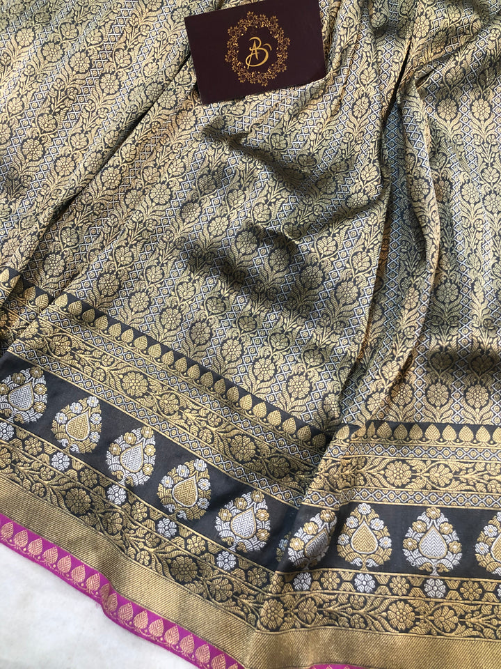 Silver Jamawar Tanchui Banarasi Handloom Katan Silk Saree - Aura Benaras