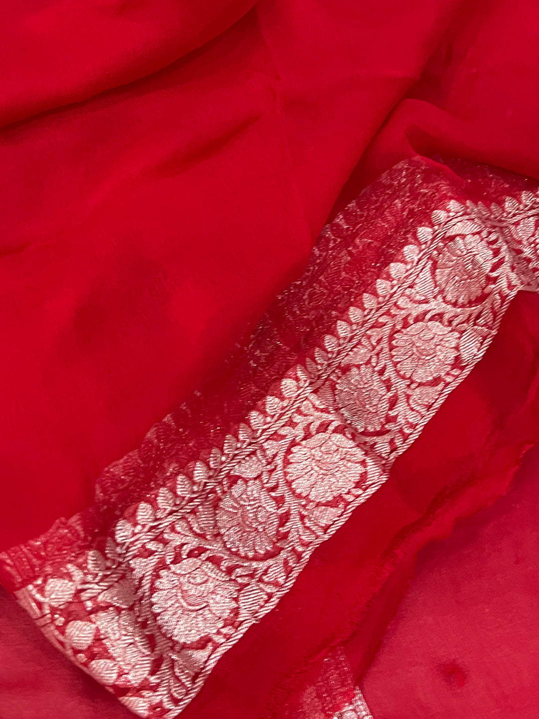 Red Khaddi Chiffon Banarasi Handloom Saree