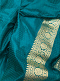 Teal Blue Banarasi Handloom Satin Silk Saree - Aura Benaras