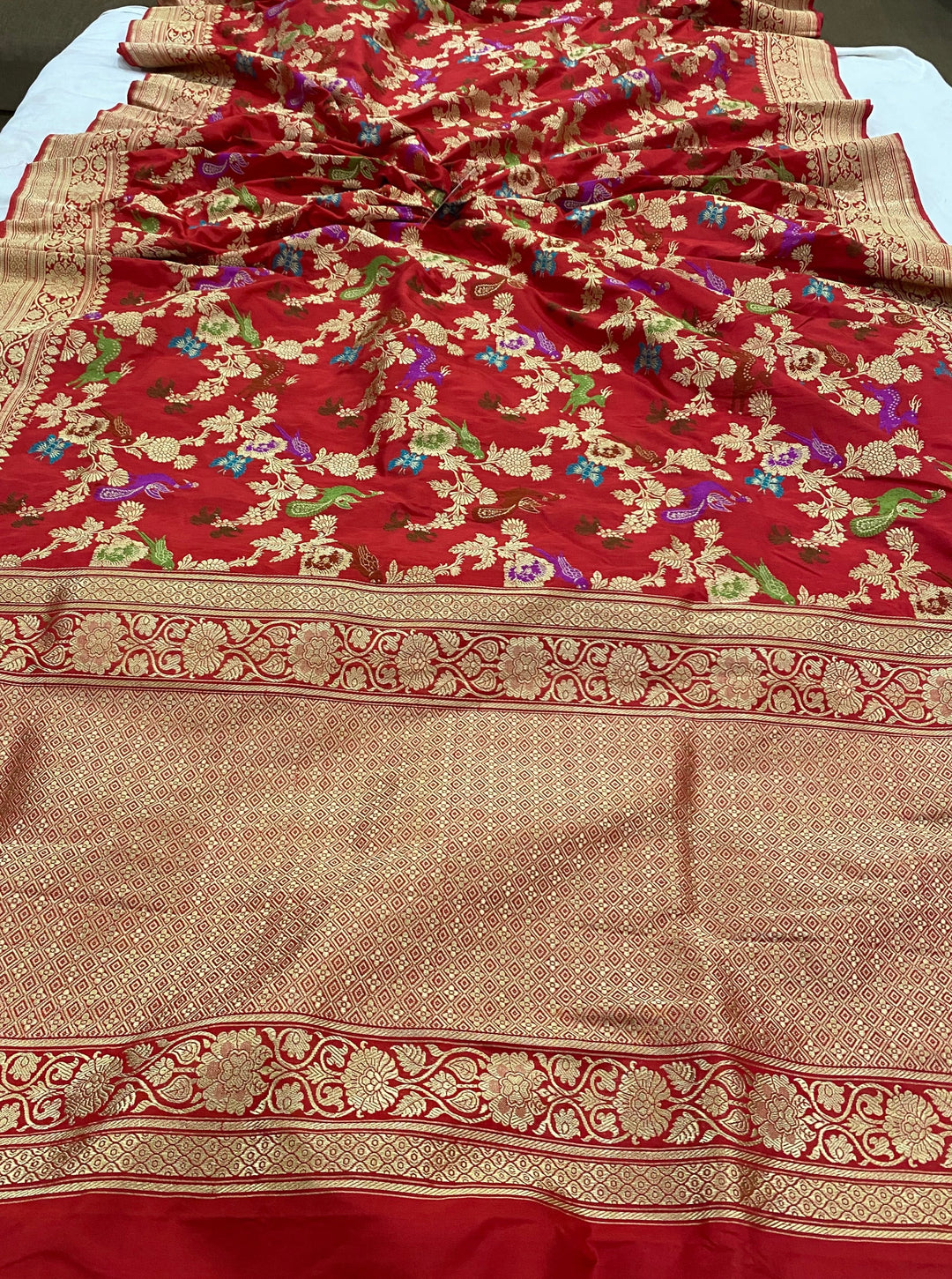 Red Jaal Pure Banarasi Handloom Katan Silk Saree - Aura Benaras