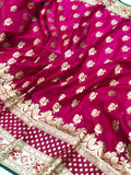 Hot Pink Mayur Buti Banarasi Handloom Satin Silk Saree - Aura Benaras