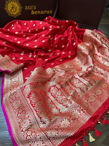 Red Pure Banarasi Handloom Katan Satin Silk Saree