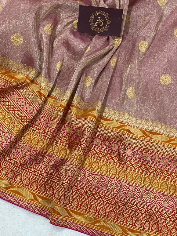 Pink Banarasi Handloom Katan Tissue Silk Saree