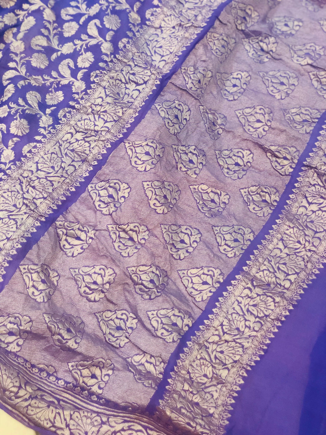 Lavender Khaddi Georgette Silk Banarasi Handloom Saree