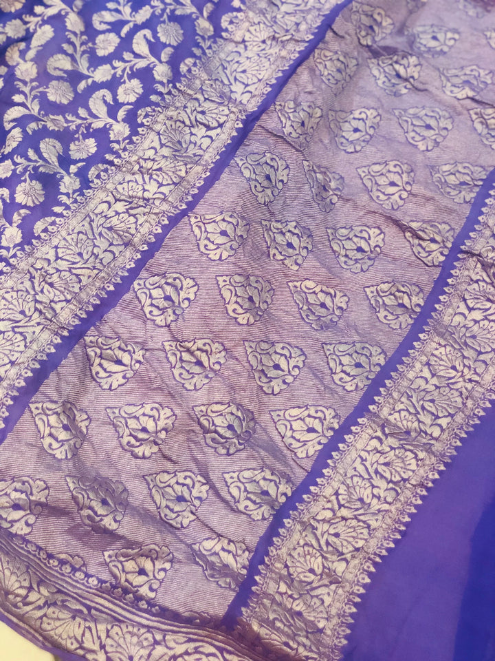 Lavender Khaddi Georgette Silk Banarasi Handloom Saree